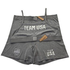 SKIMS Soft Lounge Bralette + Boxer Short Set Team USA‎ Heather Gray 4X